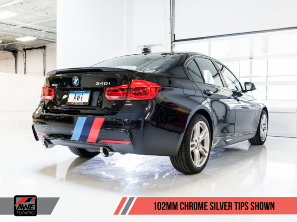 AWE Tuning BMW F3X 340i Touring Edition Axle-Back Exhaust - Chrome Silver Tips (102mm) Fashion