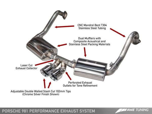 AWE Tuning Porsche 981 Performance Exhaust System - w Chrome Silver Tips For Discount