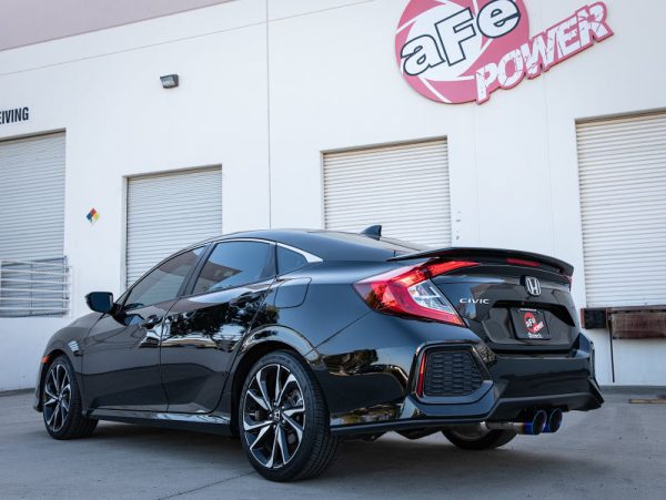 aFe Takeda 2.5in 304 SS Cat-Back Exhaust System w  Blue Tips 17-20 Honda Civic Si Sedan I4 1.5L Fashion