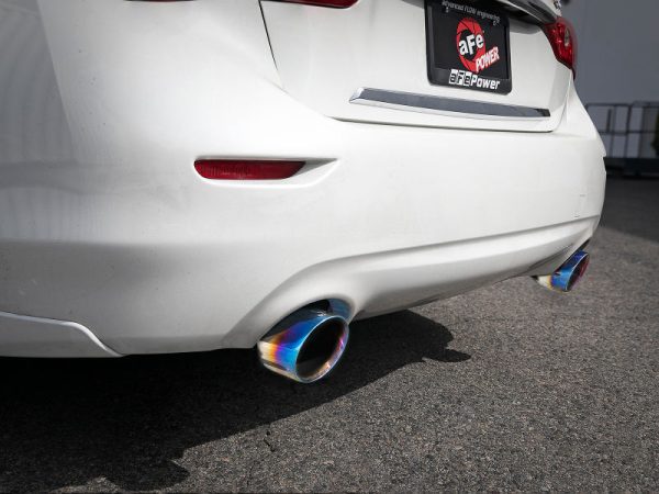 aFe Takeda 2.5in 304 SS Cat-Back Exhaust System w  Blue Flame Tips 16-18 Infiniti Q50 V6-3.0L (tt) For Discount