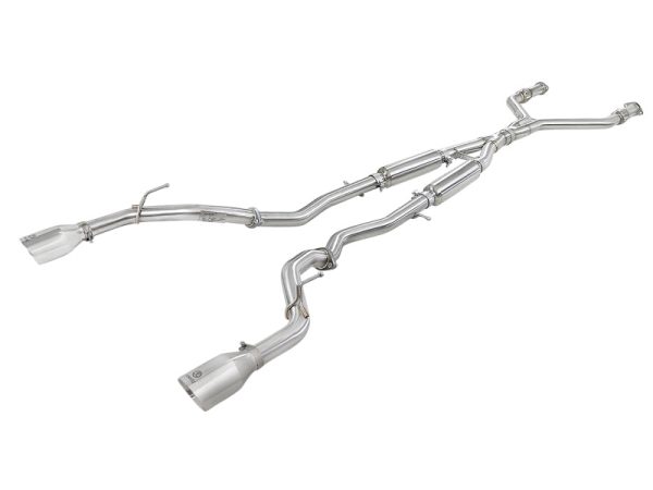 aFe Takeda 2.5in 304 SS Cat-Back Exhaust System w  Polished Tips 16-18 Infiniti Q50 V6-3.0L (tt) For Sale